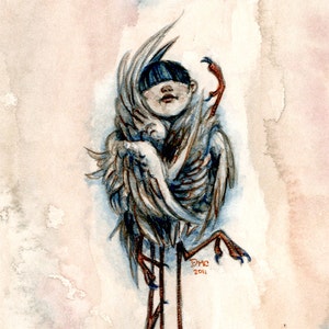 ACEO gothic Fantasy Engel Vogel Malerei Drucken - Präparation
