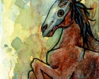 The Fen Horse - ACEO fantasy kelpie watercolor art print - Limited