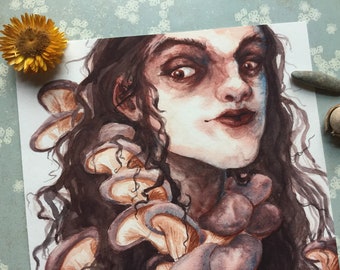Fungus Dryad - 8x8 giclee bamboo print - dark fantasy fairy faerie art