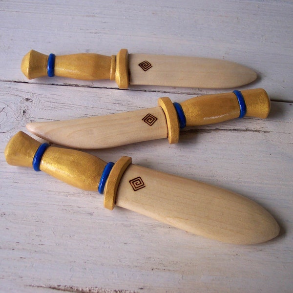 Three Blue and Gold  Toy Wooden Daggers Set