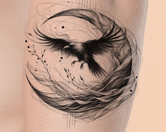 Disegno del tatuaggio Raven Moon: stencil stampabile (download immediato)