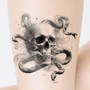 Skull & Snake Tattoo Design: Printable Template (Instant Download)