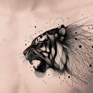Tiger Tattoo Design: Printable Roaring Feline Template (Instant Download)