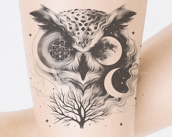 Dark Owl Tattoo Design: Night Sky Printable Template (Digital Download)