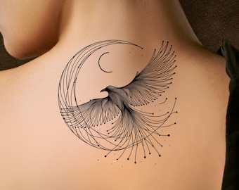 Disegno del tatuaggio Raven Moon: modello di uccello stampabile (download immediato)