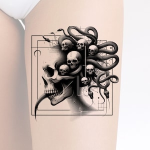 Medusa Skull & Snake Tattoo Design: Printable Template (Instant Download)
