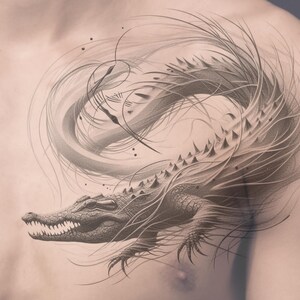 Crocodile Tattoo Design with Flowers (Digital Download)