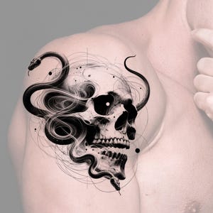 Skull & Snake Tattoo Design: Printable Tattoo Template (Instant Download)