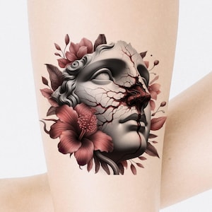 Custom Tattoo Design: Greek Statue & Flowers (Instant Download, Printable Template)