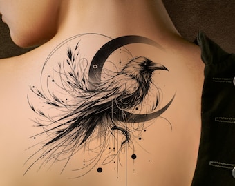 Disegno del tatuaggio Raven Moon: stencil stampabile (download immediato)