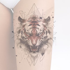 Geometric Tiger Tattoo Design: Printable Template (Instant Download)