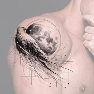 Eagle Moon Tattoo Design: Printable Shoulder Tattoo (Instant Download)