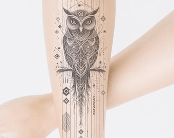 Ornamental Owl Tattoo Design: Geometric Tattoo (PNG/JPG)
