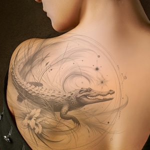 Crocodile & Flowers Tattoo Design (Digital Download)