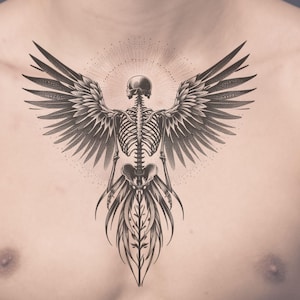 Eagle Skeleton Tattoo Design: Printable Bird Tattoo Template (Instant Download)