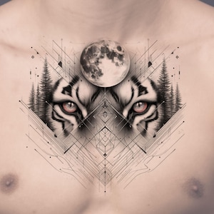 Tiger Moon Tattoo Design: Printable Chest Template (Instant Download)