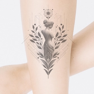 Greek Goddess Floral Tattoo Design: Printable Template (Instant Download)