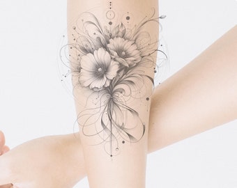 Floral Tattoo Design: Printable Flower Template (Instant Download)