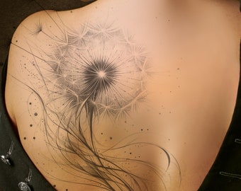 Diseño de tatuaje de diente de león: Tatuaje de diente de león imprimible (descarga digital)