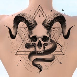 Skull & Snake Tattoo Design: Printable Template (Instant Download)