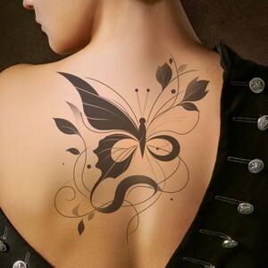 Butterfly Flower Tattoo Design: Printable Template (Instant Download)
