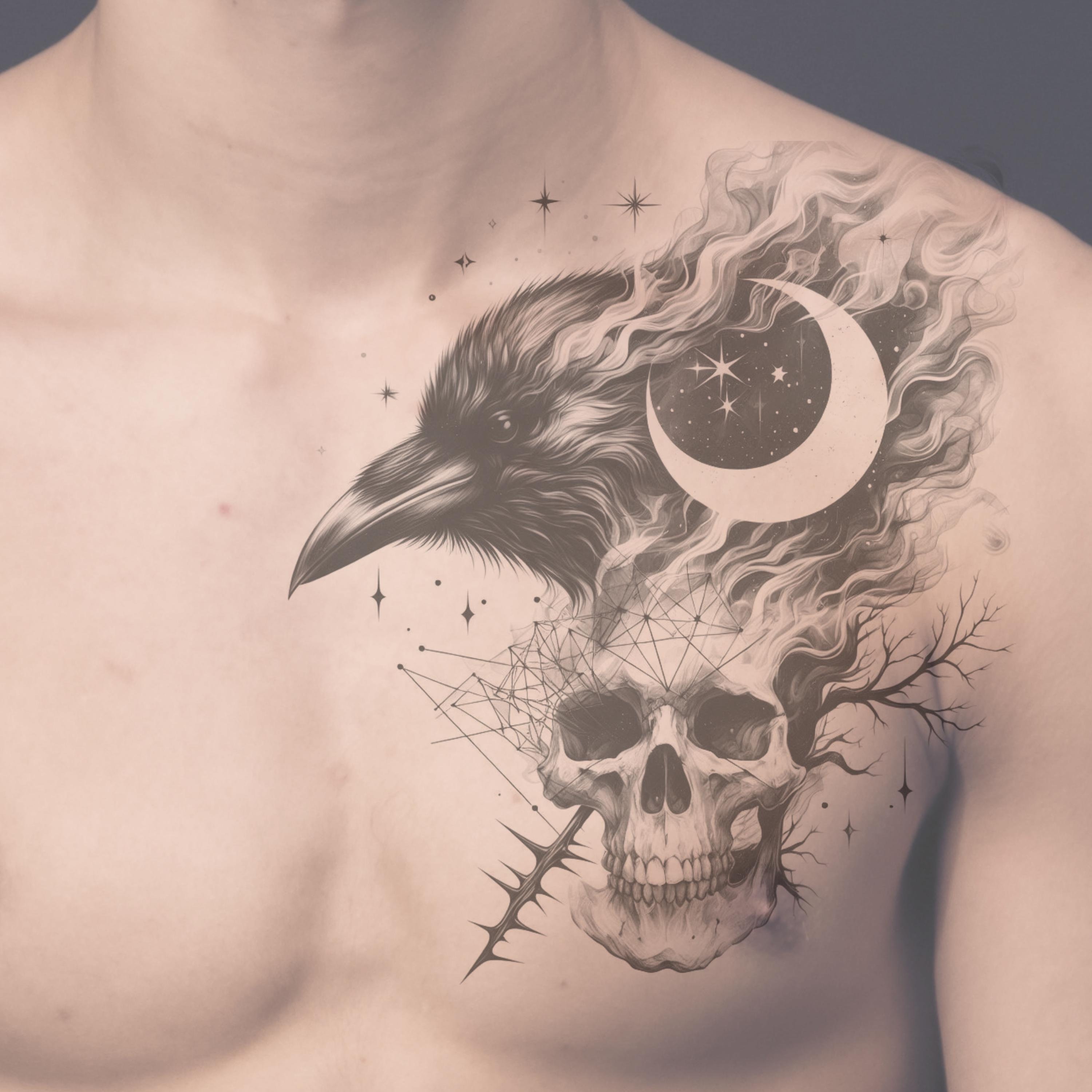 Raven & Skull Tattoo Design: Dark Gothic Tattoo (PNG/JPG)
