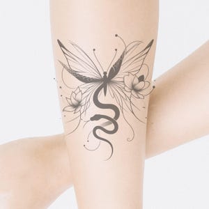 Butterfly Snake Flower Tattoo Design: Printable Template (Instant Download)