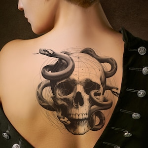 Skull & Snake Tattoo Design: Printable Template (Instant Download)