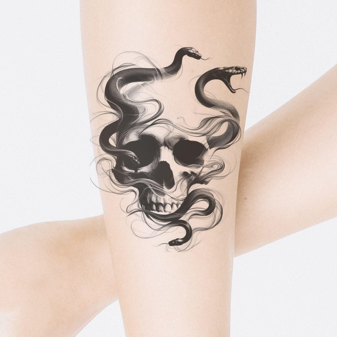 Skull & Snake Tattoo Design: Printable Template (instant Download) - Etsy