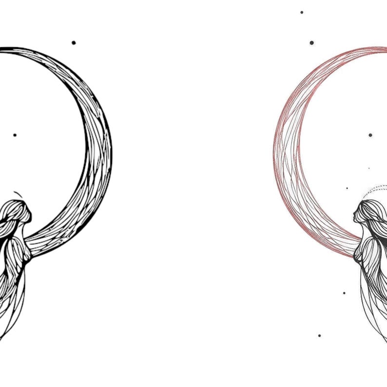 Angel Moon Tattoo Design: Printable Celestial Tattoo (digital Download ...