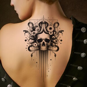 Skull Snake Flower Tattoo Design: Printable Template (Instant Download)