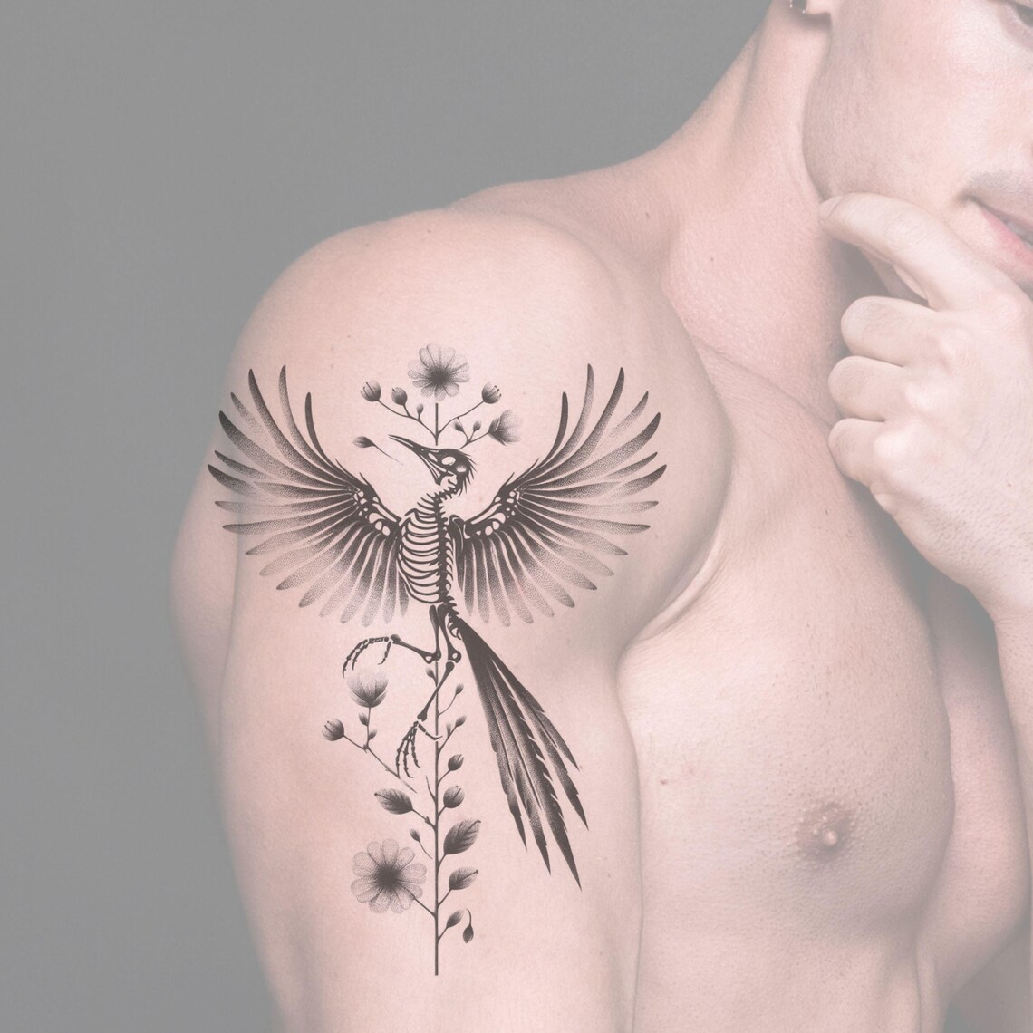Tatted Bird Pattern Bird Tattoo Design - Flower Tattoo Design - Wing Tattoo Design - Custom ...