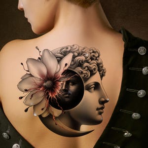 Greek Statue & Flower Tattoo Design: Printable Template (Instant Download)