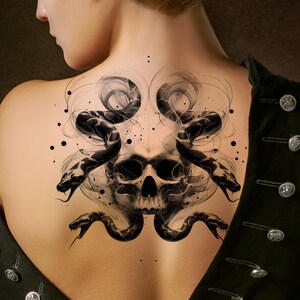 Skull & Snake Tattoo Design: Printable Template (Instant Download)