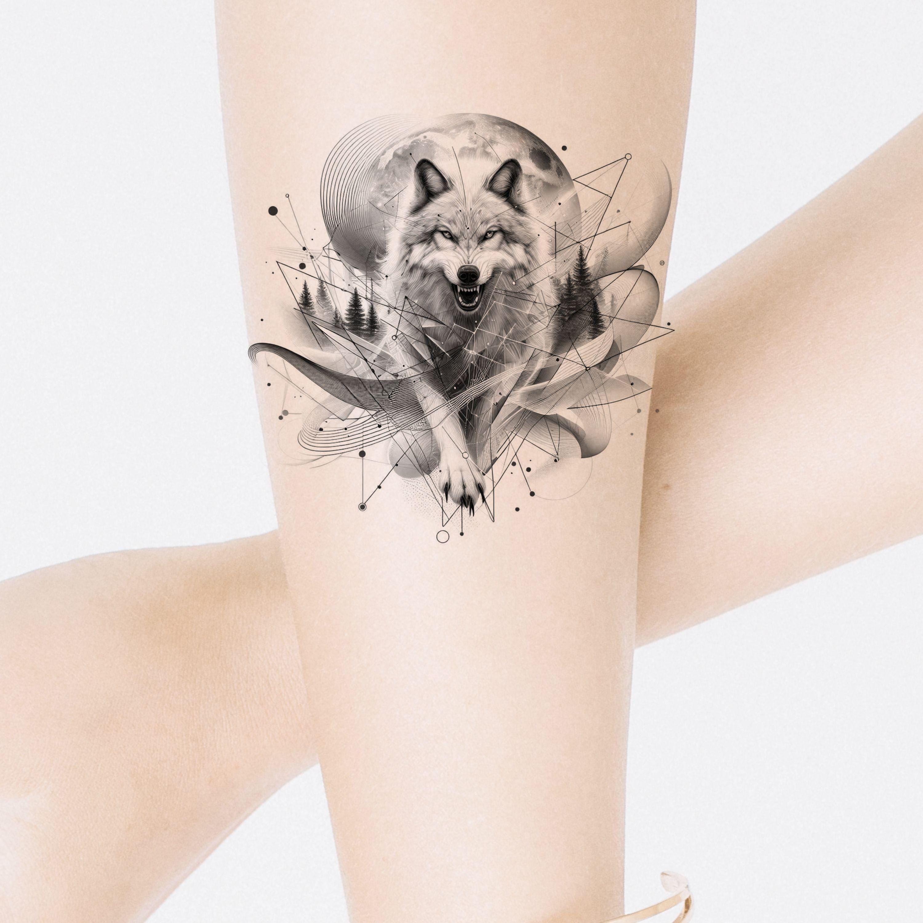 Angry Wolf Tattoo Design: Printable Geometric Template (instant Download) -  Etsy, image size:3000x3000