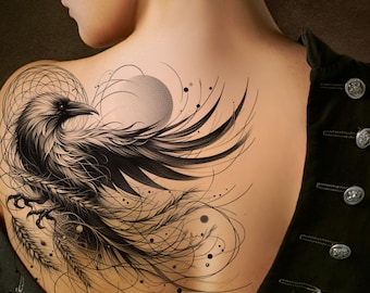 Tatuaggio Corvo - Disegno Tatuaggio Personalizzato - Download Istantaneo - Modello Stampabile - Sentiti Speciale - DownloadPrintDoit