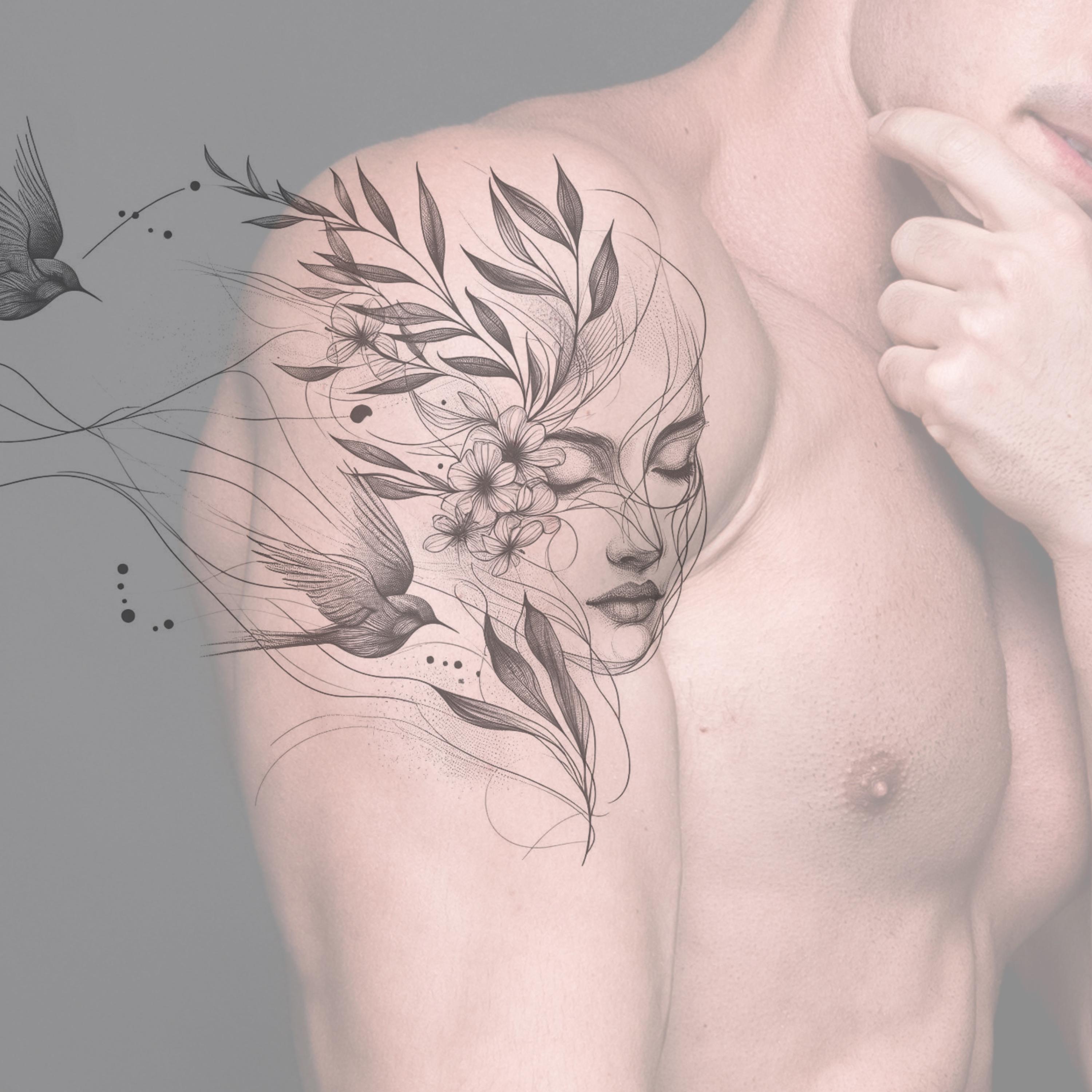 Woman Face & Flowers Tattoo Design (printable Digital Download) - Etsy