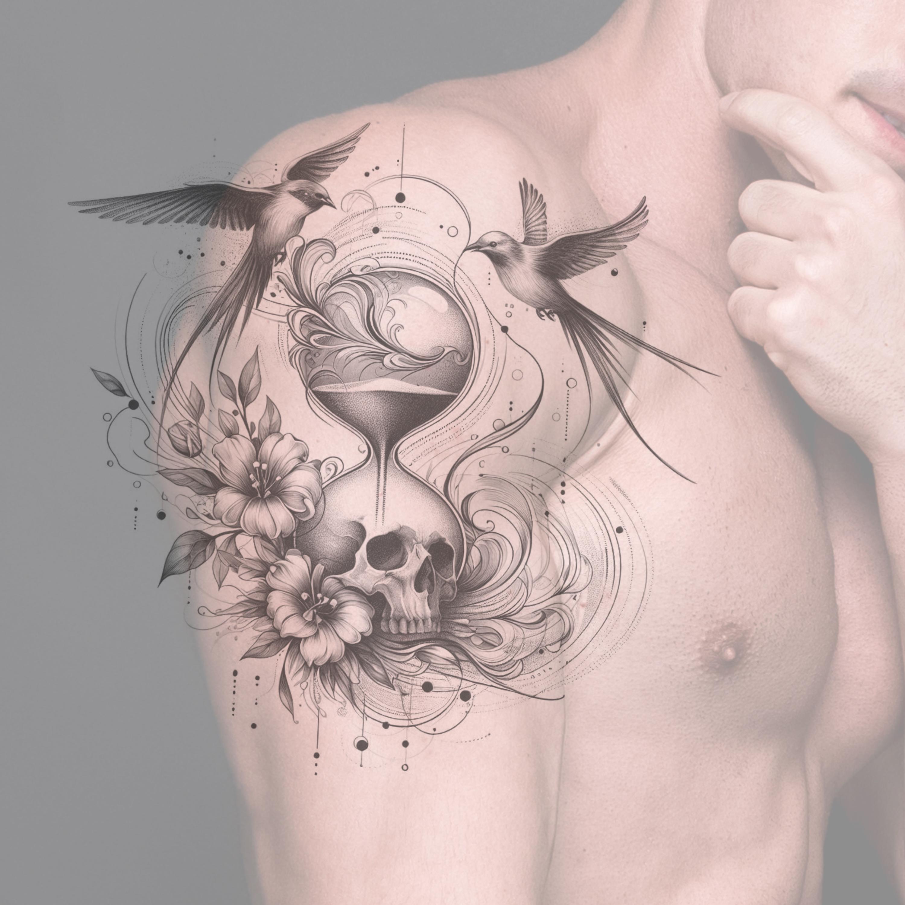 Skull, Hourglass \u0026 Birds Tattoo Design (digital Download) - Etsy Sweden, image size:3000x3000