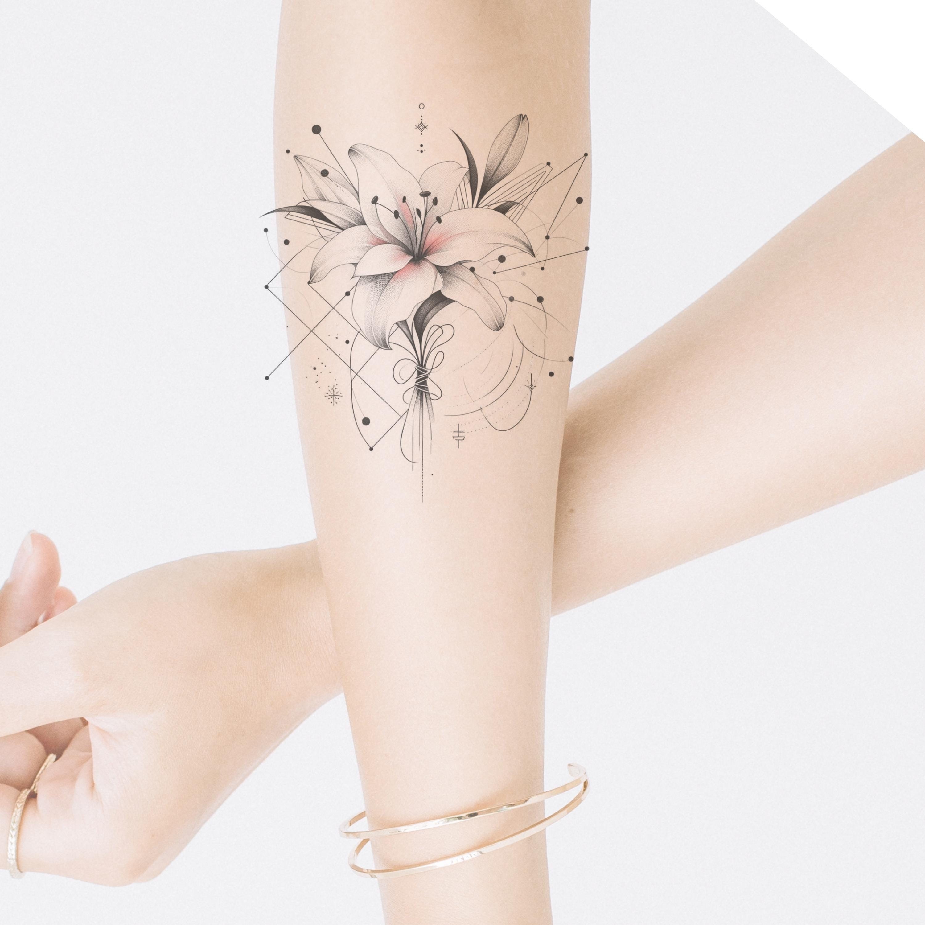 Lily Tattoo Design: Floral Printable Template (instant Download