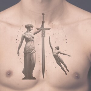 Greek Goddess & Sword Tattoo Design (Printable Template)