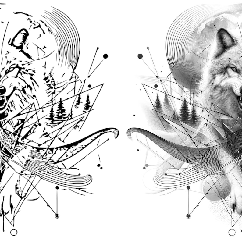 Angry Wolf Tattoo Design: Printable Geometric Template (instant ...