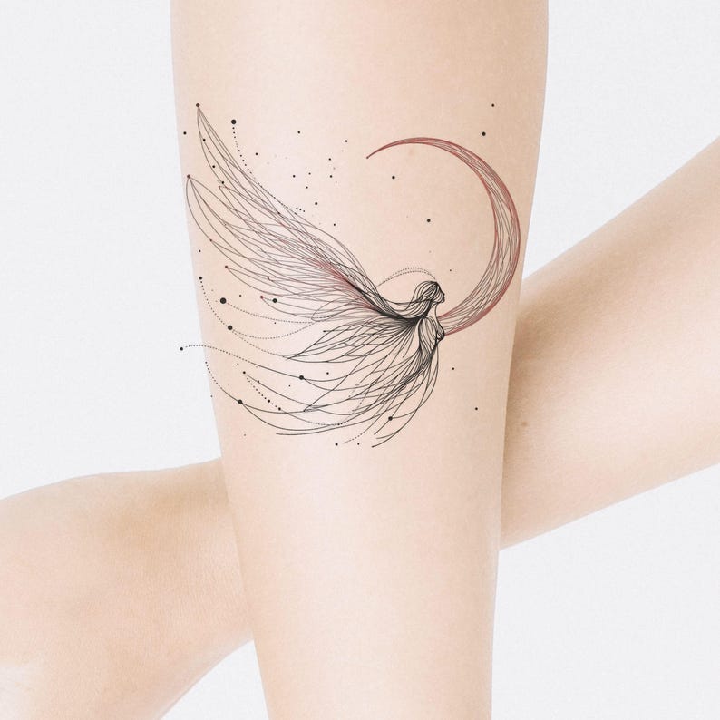 Angel Moon Tattoo Design: Printable Celestial Tattoo (digital Download ...