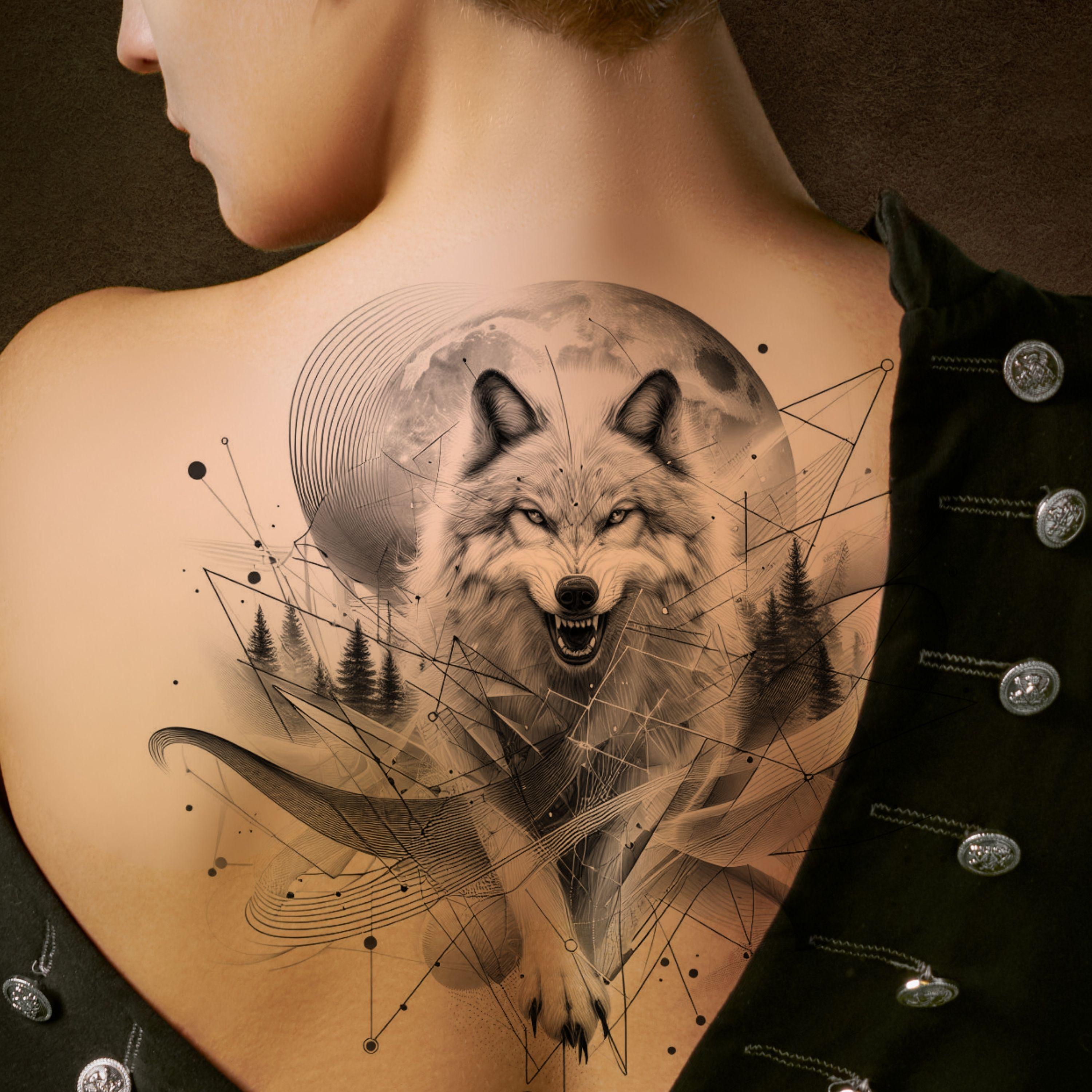 Angry Wolf Tattoo Design: Printable Geometric Template (instant Download) -  Etsy, image size:3000x3000