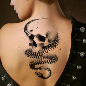 Skull & Snake Tattoo Design: Printable Template (Instant Download)
