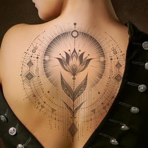 ユリの花のタトゥーデザイン：装飾的な女性のタトゥー（デジタルダウンロード）