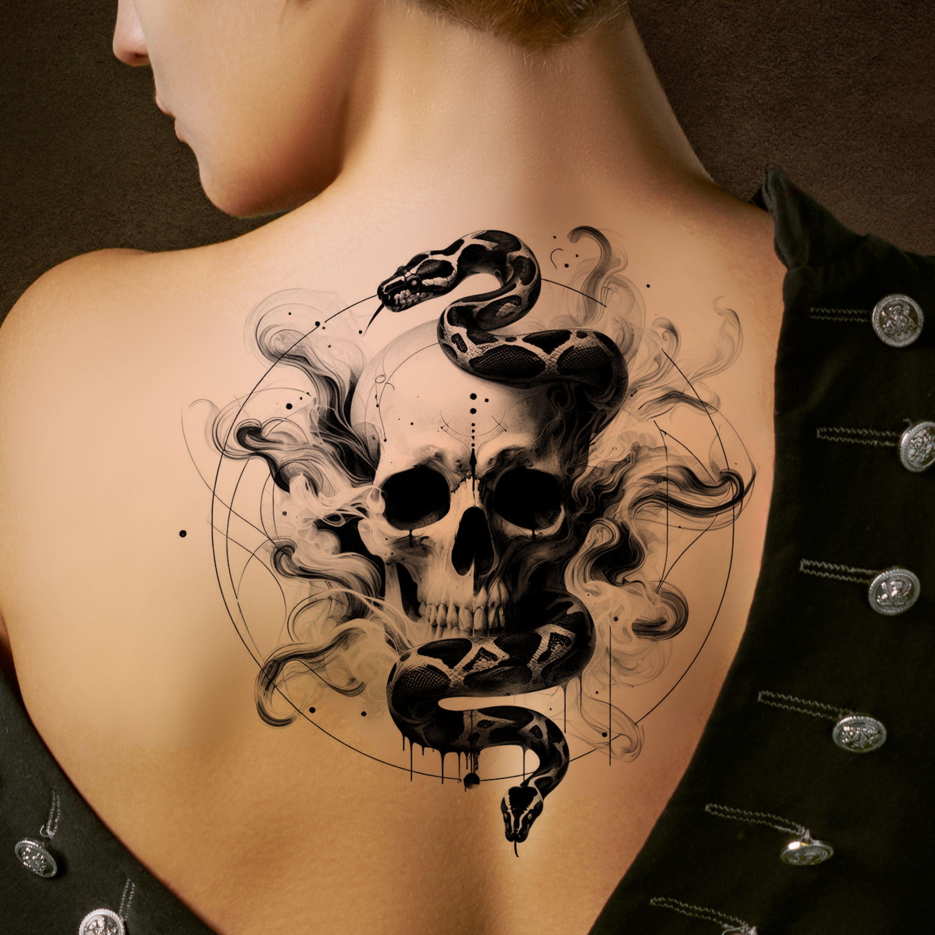 Skull \u0026 Snake Tattoo Design: Printable Template (instant Download) - Etsy  Israel, image size:3000x3000