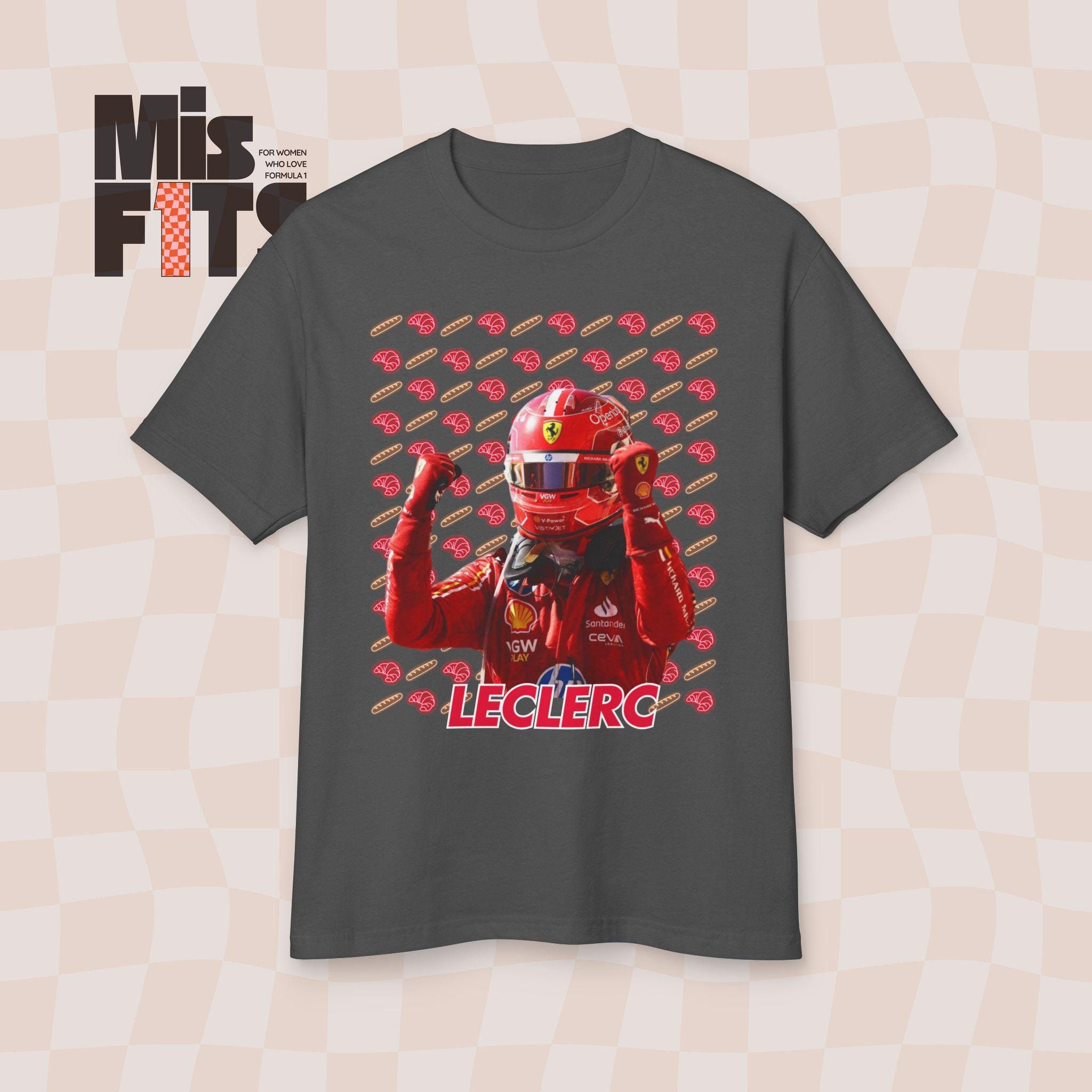 Charles Leclerc Ferrari F1 Meme Neon La Baguette Le Croissant-patroon, racefankleding, motorsport-T-shirt
