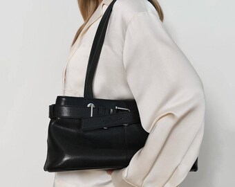 Women's Leather Shoulder Bag, Trendy Leather Tote Bag, Y2K Tote Bag