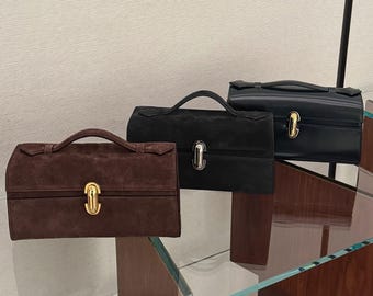 Leather Clutch Bag, Women's Leather Top Handle Bag, Small Leather Tote Bag