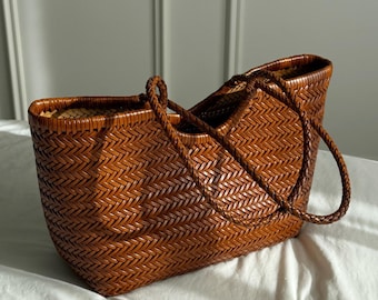 Leather Woven Tote Bags, Handmade Cow Leather Weaved Top Handle Bag, Women's leather Handbag